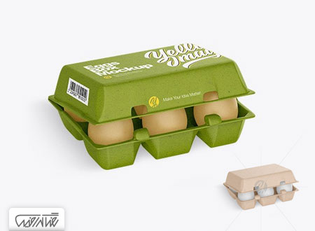 طرح لایه باز موک آپ بسته بندی تخم مرغ کرافت - Kraft Carton Opened Egg Pack Mockup